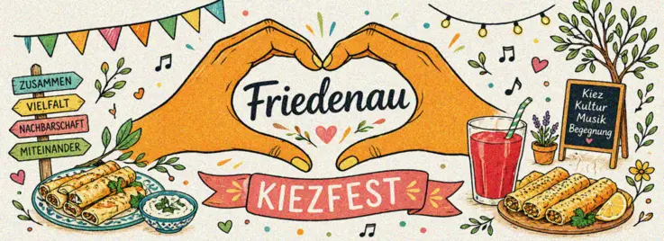Zwei H&auml;nde formen ein Herz, in dem das Wort Friedenau steht
